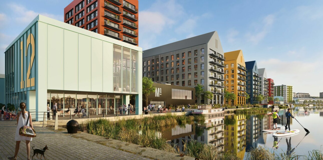 Block of residential apartments next to the water