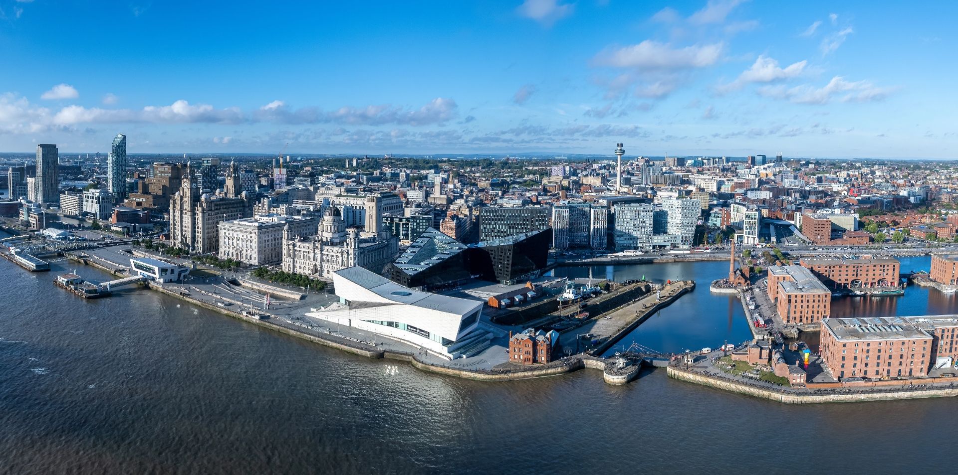 Aerial view of Liverpool city docks.