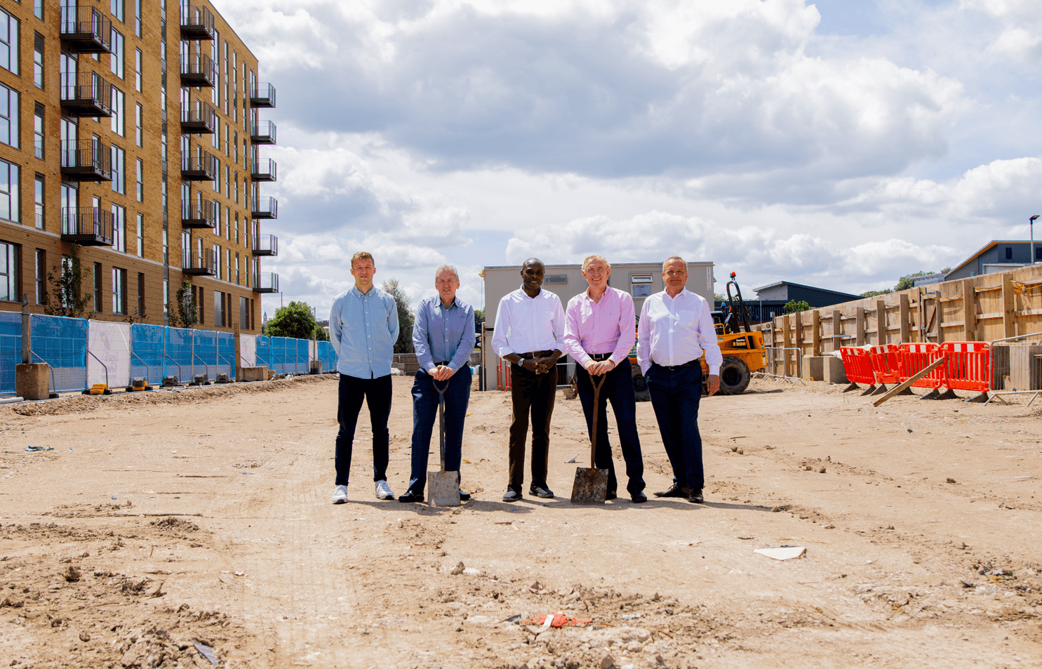 L-R Leigh Thomas, Paul Chappels, Zaid Abioye, James Whittaker, Nick Hey breaking ground for Chatham Waters park