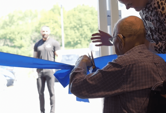 The moment 98-year-old George Matrejek opened the Trafford Waters Care Home