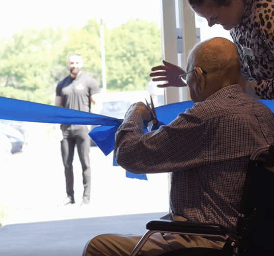 The moment 98-year-old George Matrejek opened the Trafford Waters Care Home