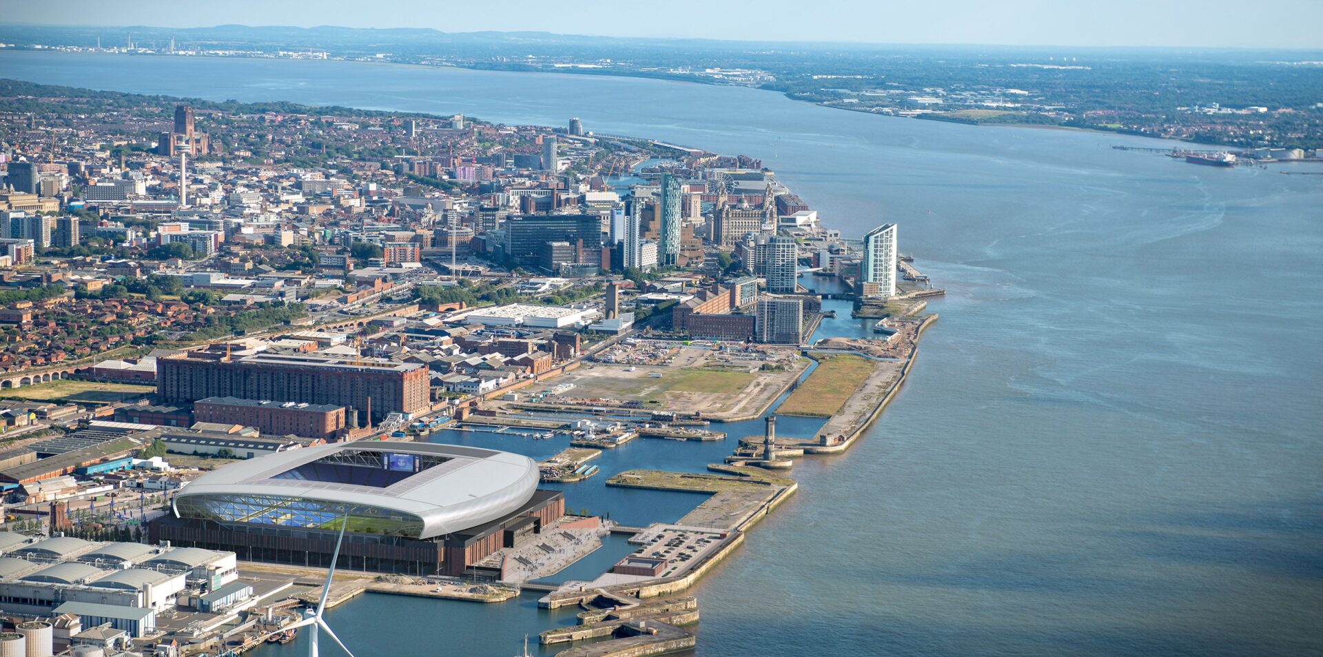 Aerial image of Everton Stadium and Liverpool Waters