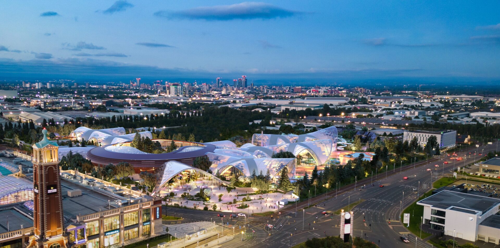 Therme Manchester Aerial view at night
