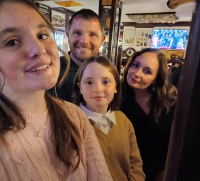 An image of the family out, Mum, Dad, Megan and Isabella.