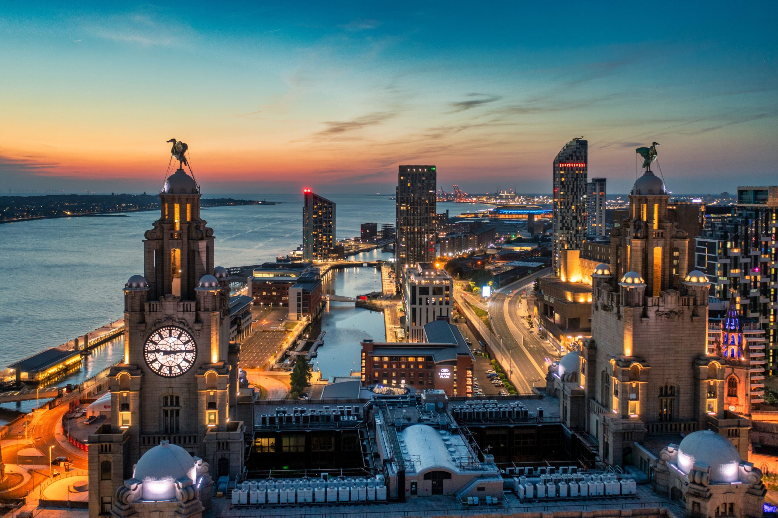 Liverpool waters hero image - view from above the 3 Graces across to Everton